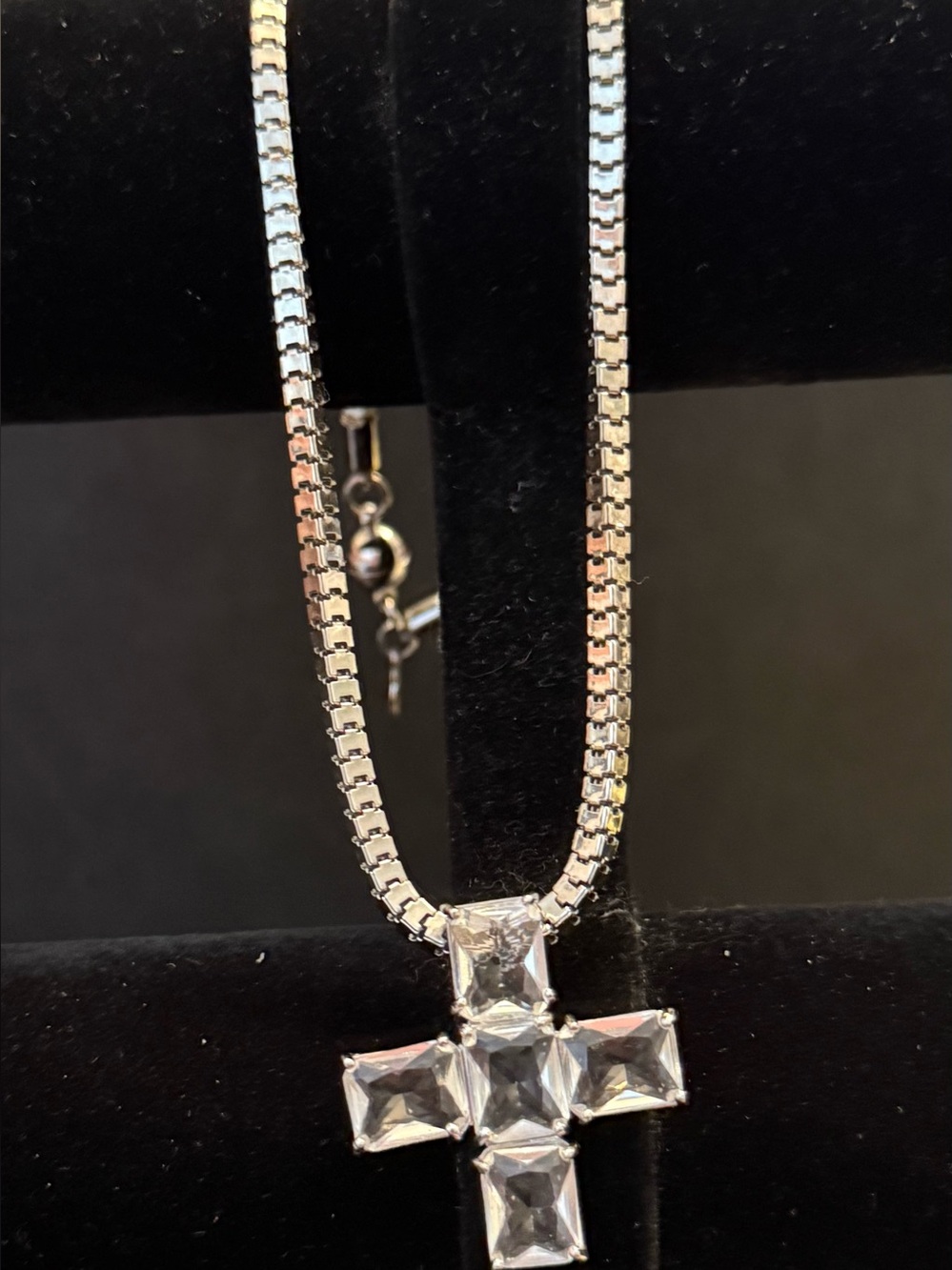 “Love My Way” Cross Necklace with Clear Gemstones - Silver